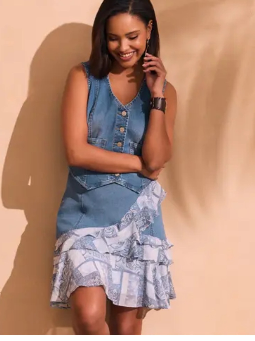 Denim Blue Ruffle Denim Skirt